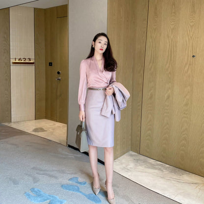 Elegant Autumn Long‑Sleeve V‑Neck Casual Shirt for Women