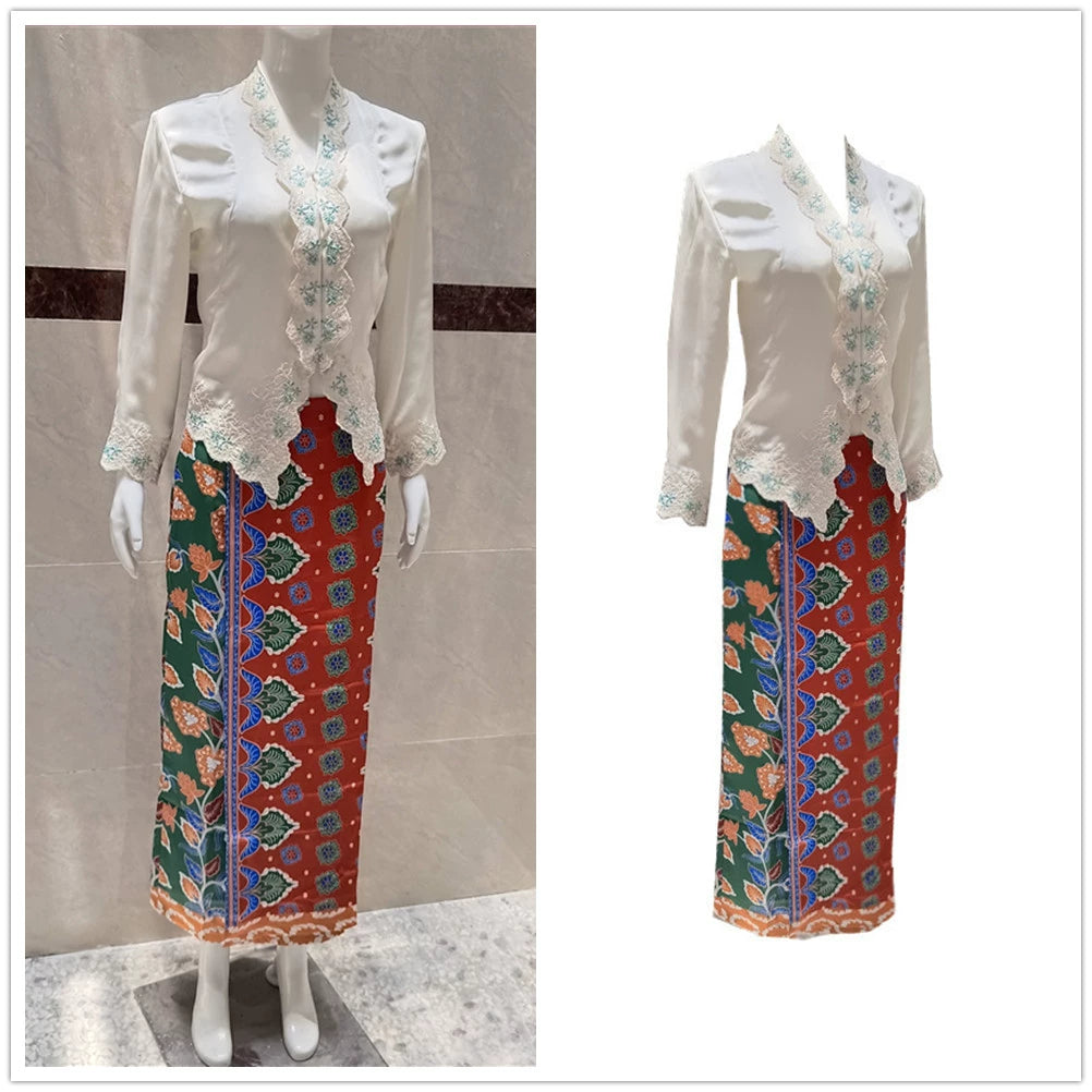 Off-white Embroidered Top and Skirt