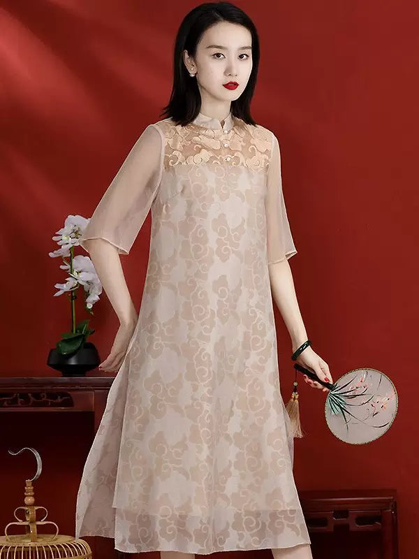 Chinese Summer Dress Vintage Embroidered Patchwork Zen Style