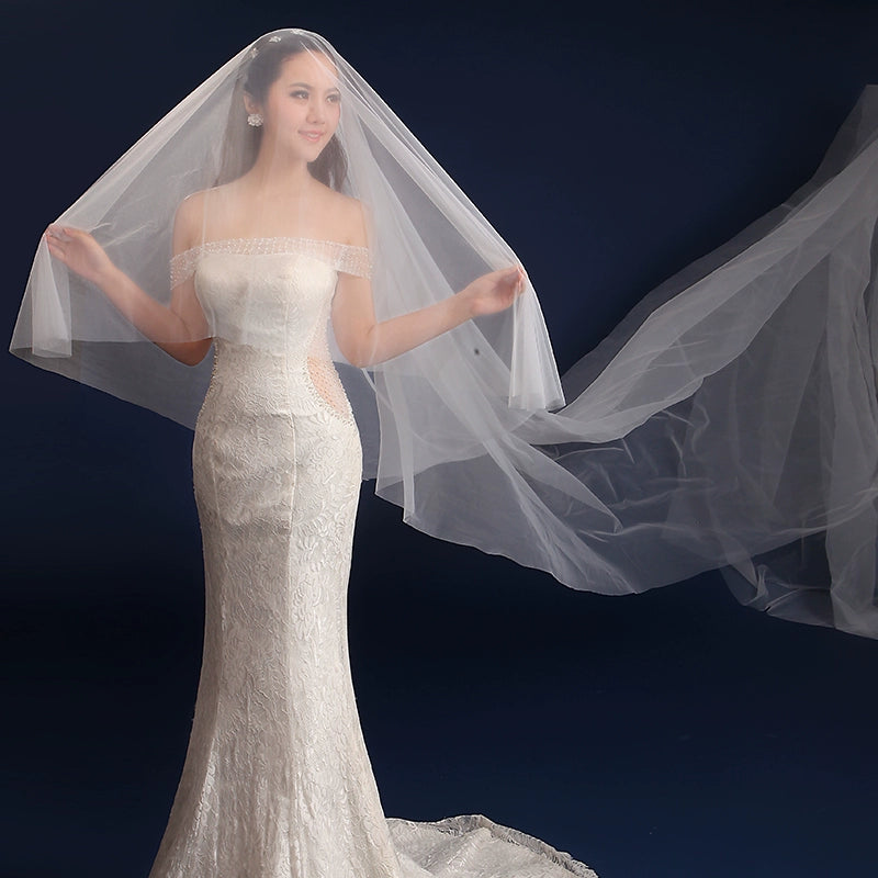 New Korean Solid Color Face Covering Bride Wedding Dress Soft Veil