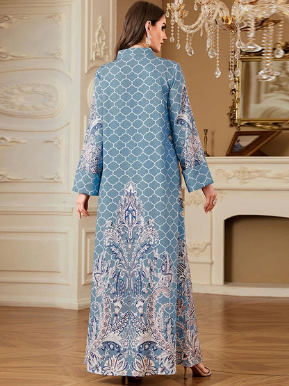 Elegant Long Sleeve Floral Maxi Dress Autumn European Style