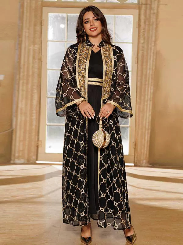 Elegant Arabic Embroidered Cardigan Dress for Elegant Occasions