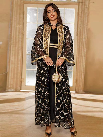 Elegant Arabic Embroidered Cardigan Dress for Elegant Occasions