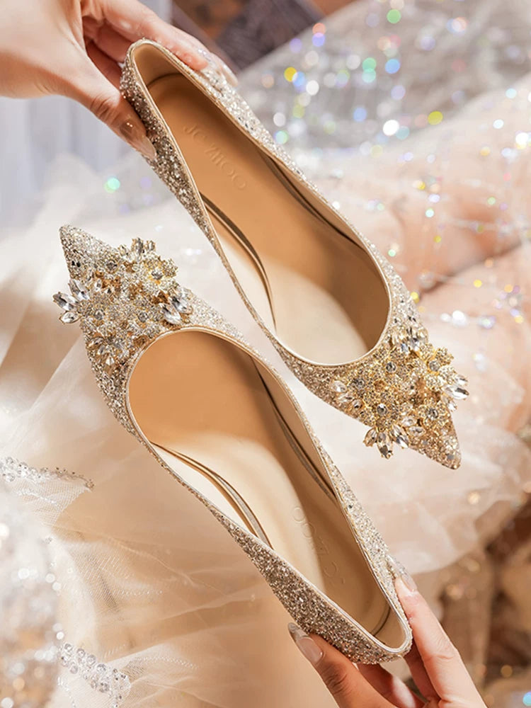 Elegant Bridal Flat Shoes with Crystal Detail, Low Heel, Convertible
