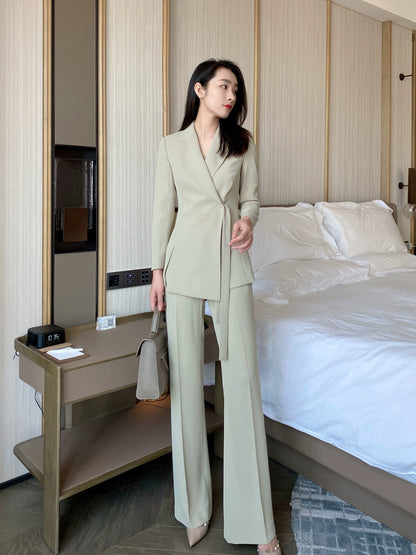 Avocado Green Slim-Fit Women's Suit Set with Trousers