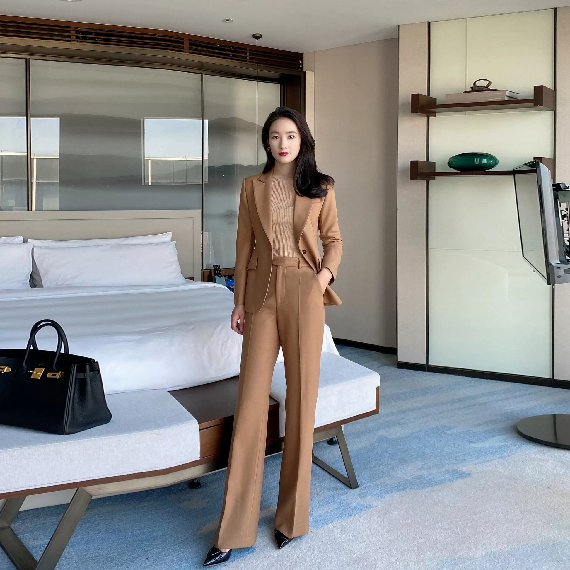 Winter Woolen Suit with Flared Trousers, Thick High-Quality Design