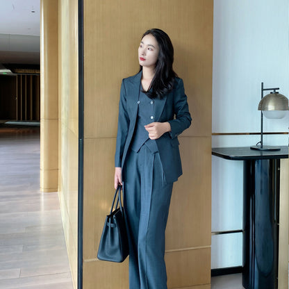 Dark Gray Slim Fit Wool 3-Piece Women's Suit Set