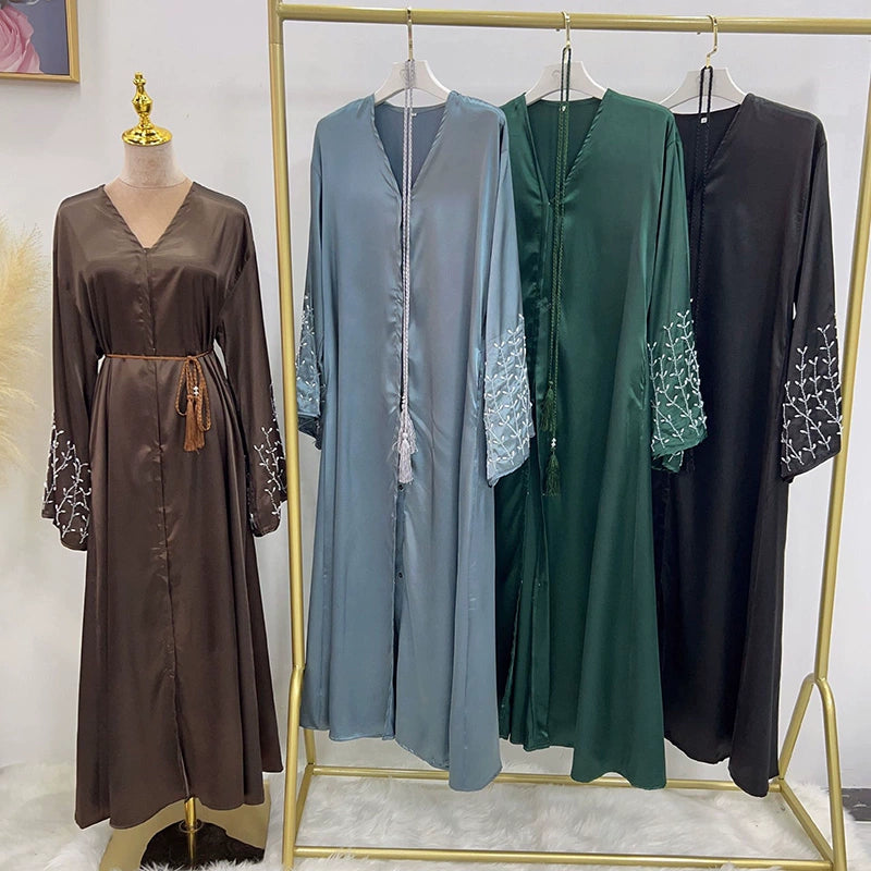 Elegant Turkish Dubai Party Robe with Hand?Beaded Embroidery