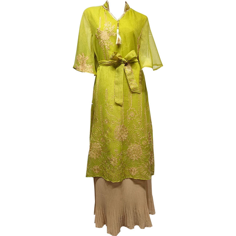 Elegant Pakistani Mesh Embroidered Chiffon Dress with Tassel Details