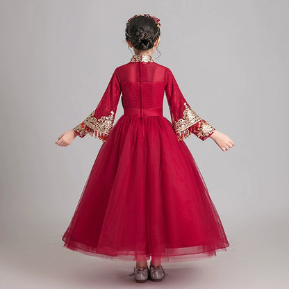 Elegant Burgundy Children's Hanfu: Traditional Chinese Style Long-Sleeve Elite Garment