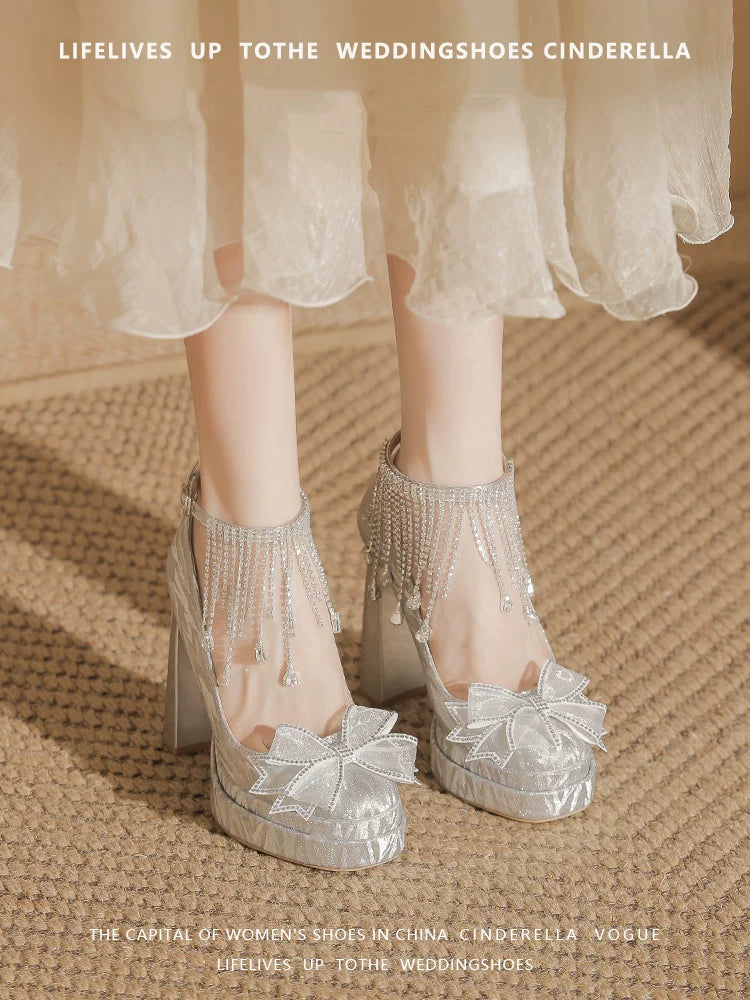 Wedding Dress Shoe 11cm Double-Layer Waterproof Platform Stiletto