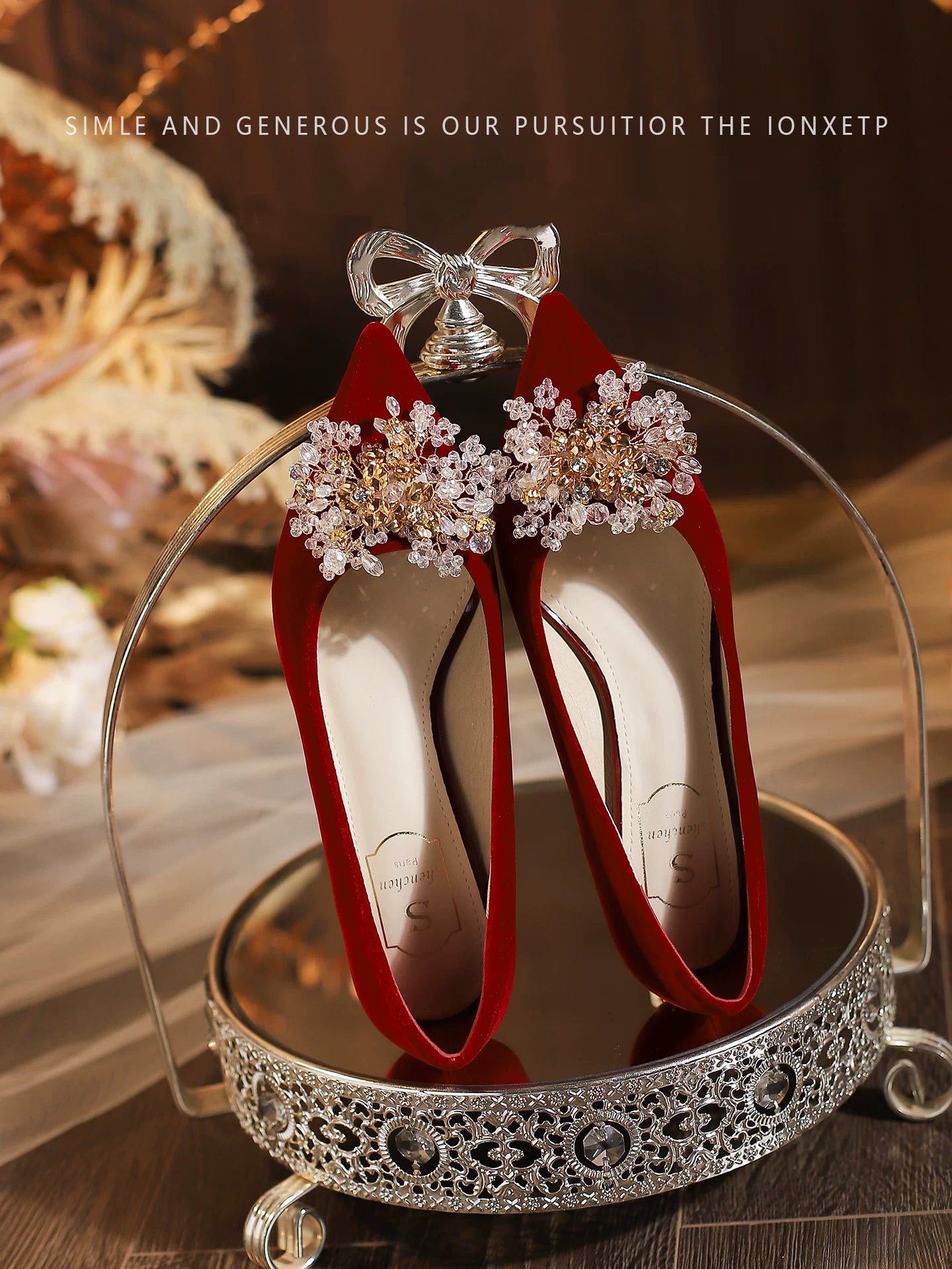 Red Low Heel Wedding Shoes for Brides, Comfortable 3cm