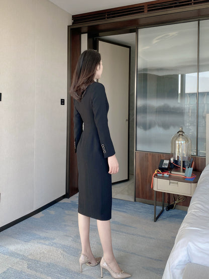 Autumn Black Classic Suit Jacket with Elegant Long Skirt