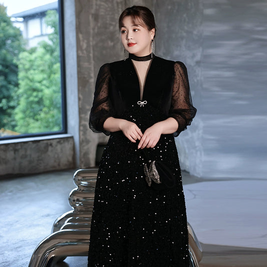 Elegant French Black Evening Dress