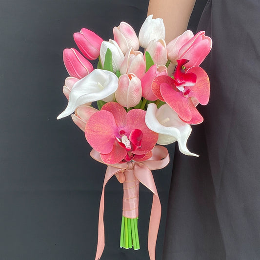 Retro Pink Phalaenopsis Orchid Handheld Bouquet for Home Décor