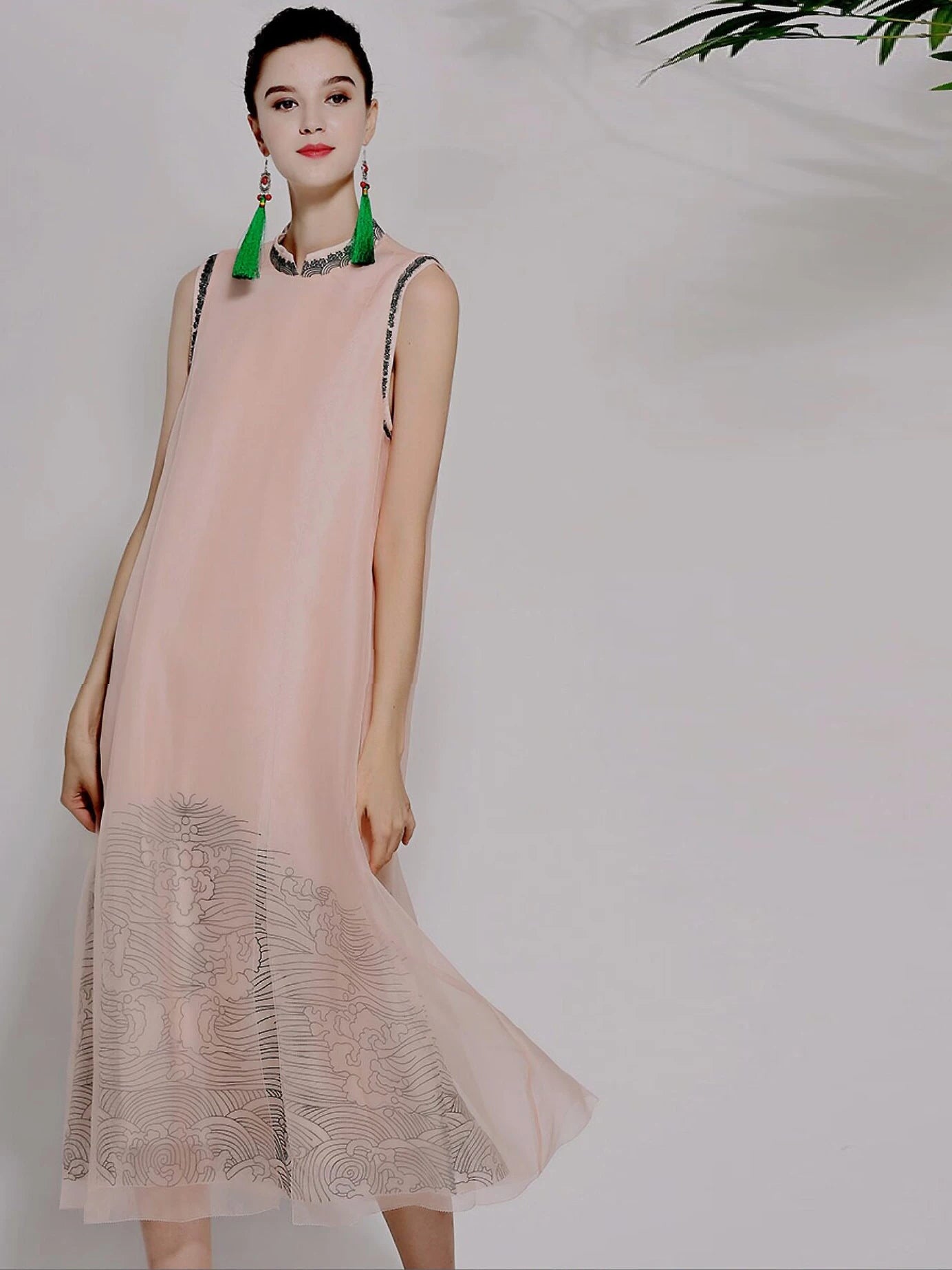 Women's Silk Organza Sleeveless Dress Vintage Summer Style