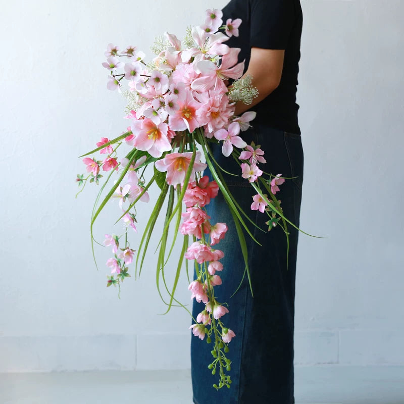 Pink Waterfall Wedding Bouquet Prop Large Artificial Flower