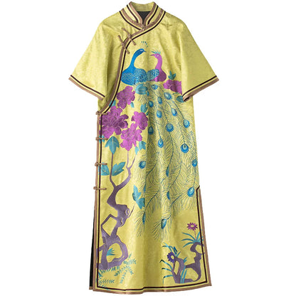 Elegant Mid-Length Hand-Embroidered Chinese Style Spring Autumn Dress