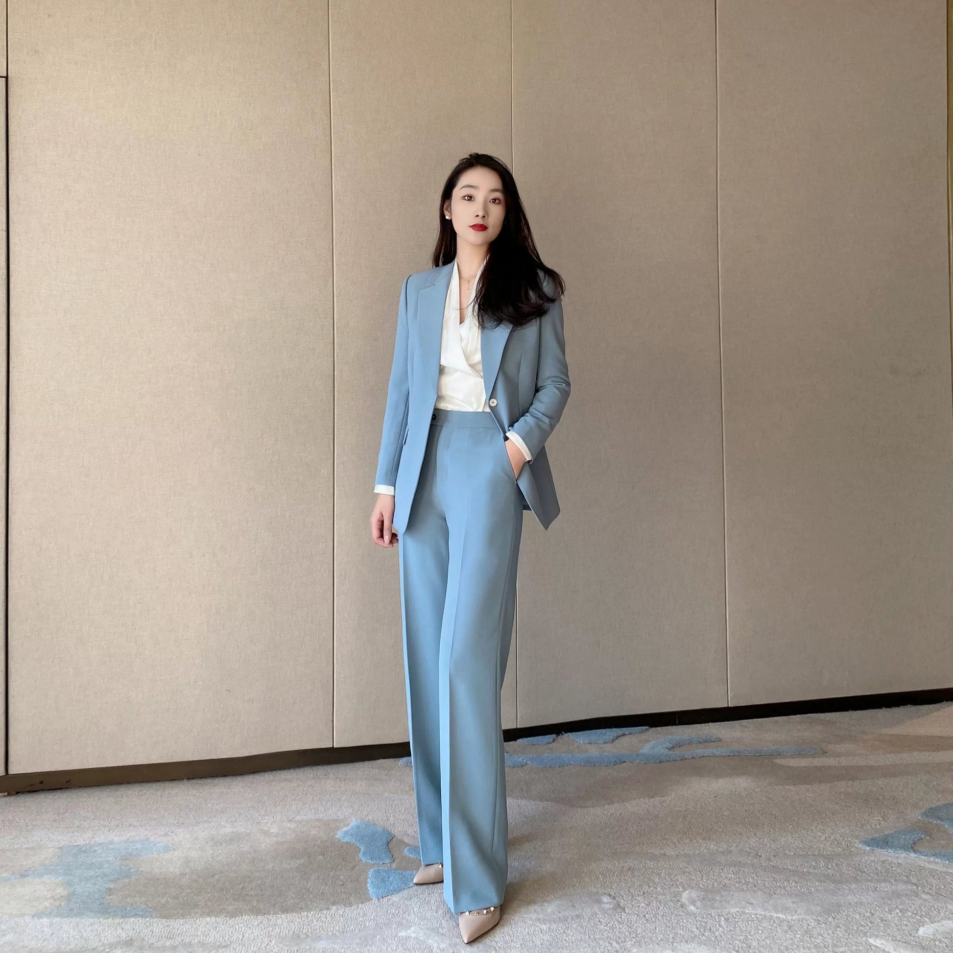 Lake Blue Women's Spring Suit Jacket Two-Piece Set
