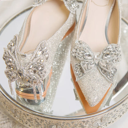Silver Bridal High Heel Shoes, Mid Heel 3‑5cm, Princess Style