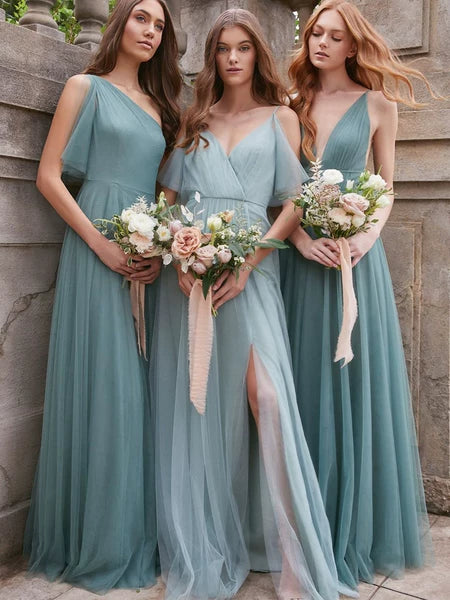 Bridesmaid Dress Mesh A-Line High Waist Long Sleeve