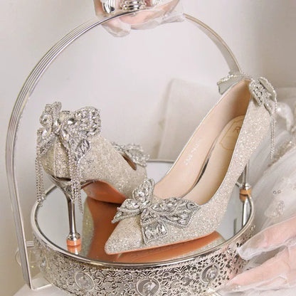 Silver Crystal Bridal High Heel Shoes 2025 6cm/8cm