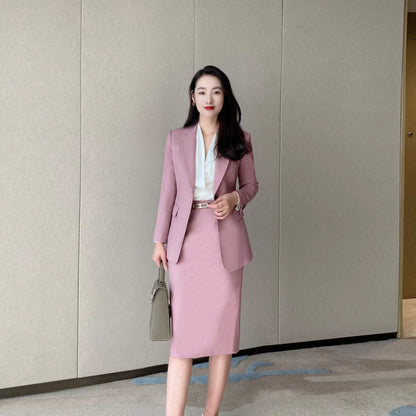 Iceberry Pink Autumn Classic Suit with Fitted Jacket Skirt
