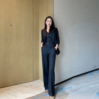 Elegant Black Women's 3‑Piece Classic Suit Set Tailored Office Attire