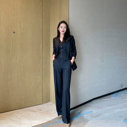 Elegant Black Women's 3‑Piece Classic Suit Set Tailored Office Attire