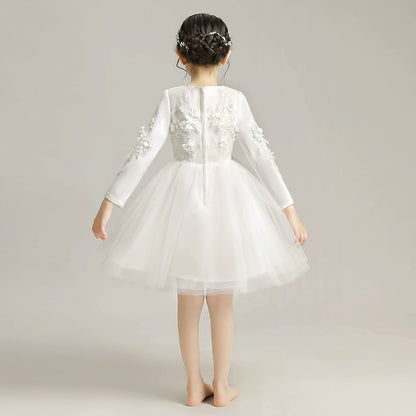 Elegant Girls' Fleece Lined Princess Dress for Winter Piano Performance