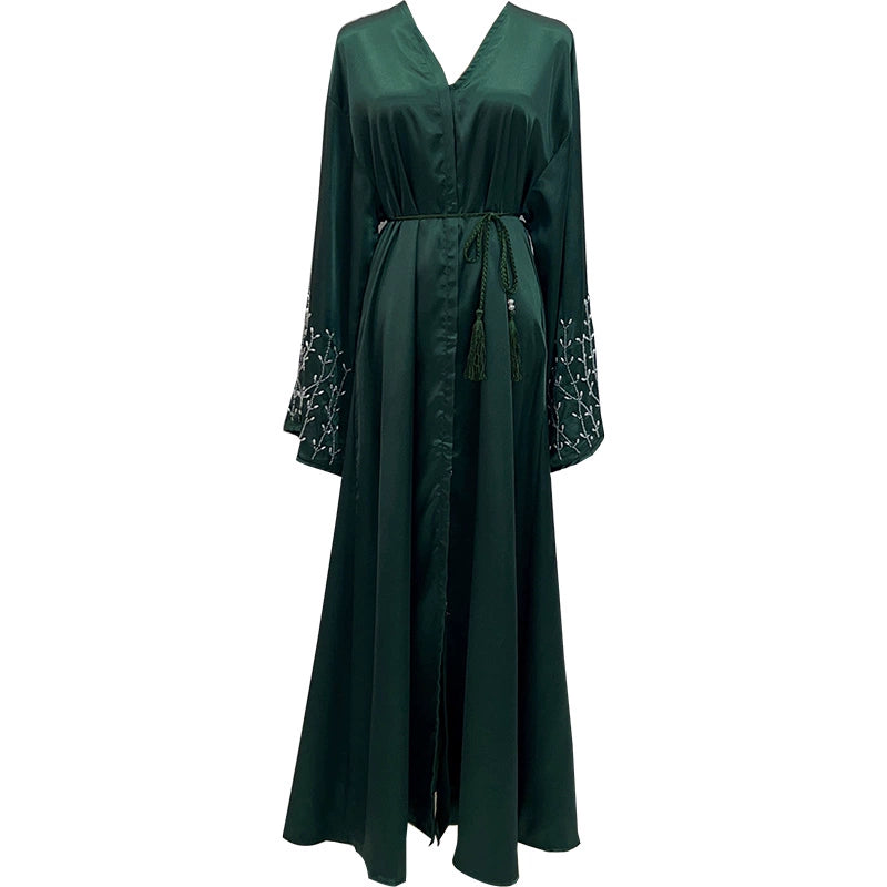 Elegant Turkish Dubai Party Robe with Hand?Beaded Embroidery