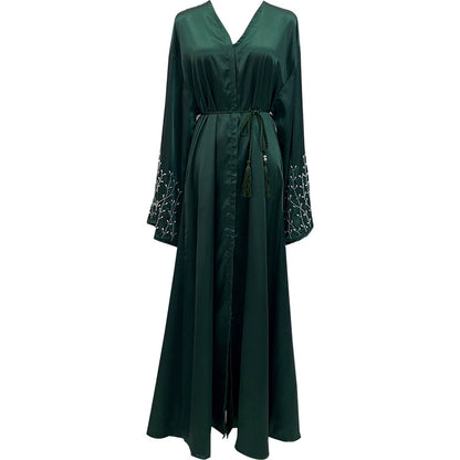 Elegant Turkish Dubai Party Robe with Hand?Beaded Embroidery