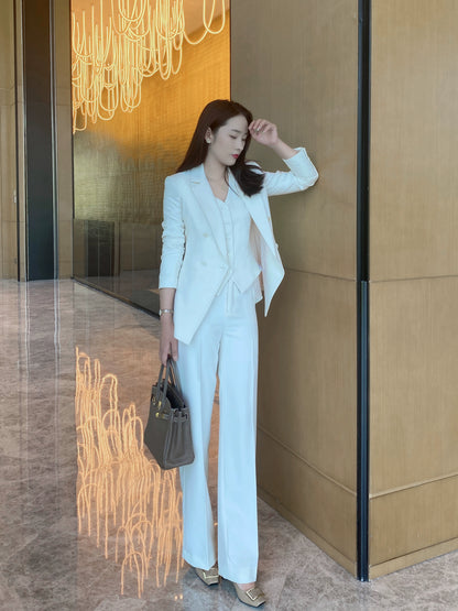 Elegant White Autumn 3‑Piece Suit Set – Loose Straight Fit