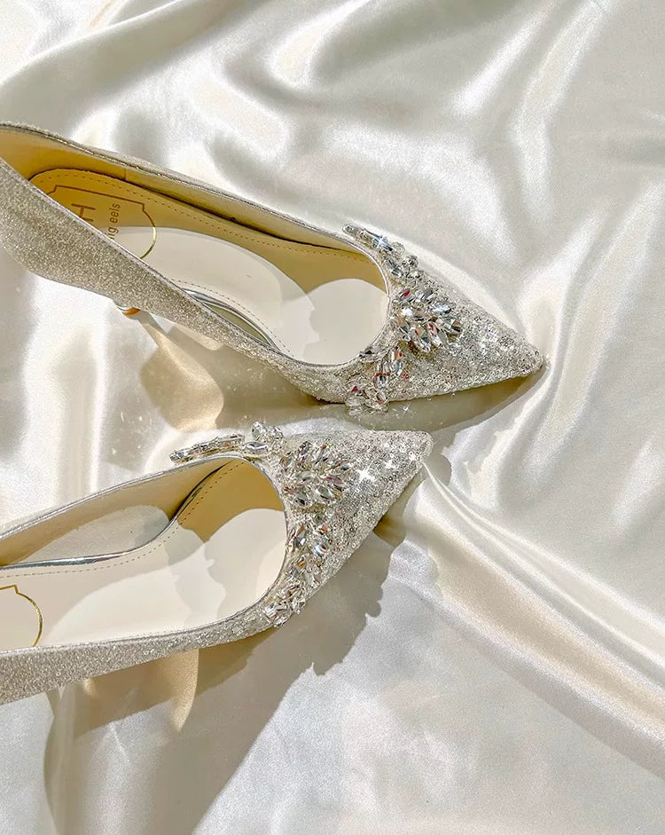 Silver Crystal Engagement Heel With Diamond Detail