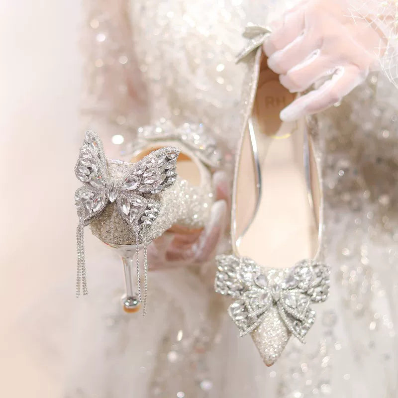Silver Crystal Bridal High Heel Shoes 2025 6cm/8cm