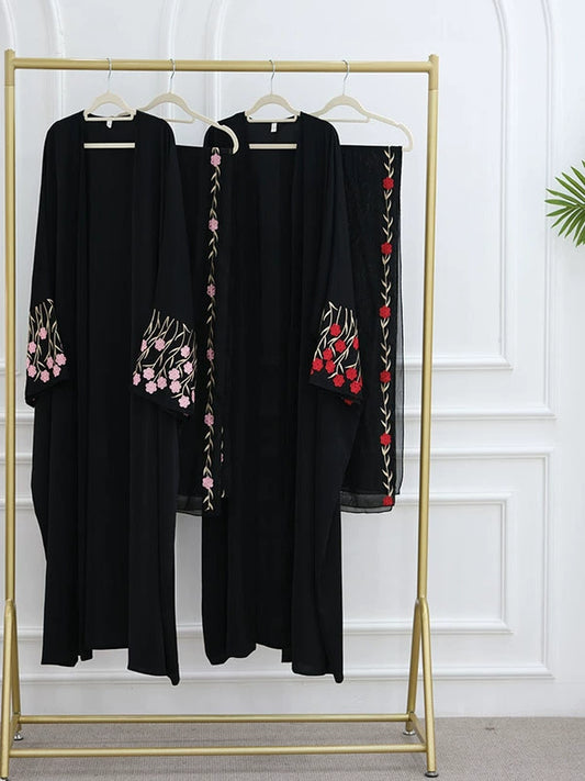 Elegant Multi‑Color Cardigan and Dress Set with Floral Embroidery