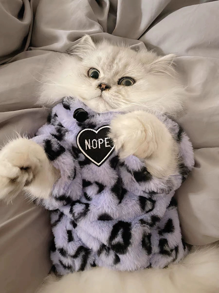 Purple Leopard Plush Winter Warm Pet Sweater for Cats Dogs