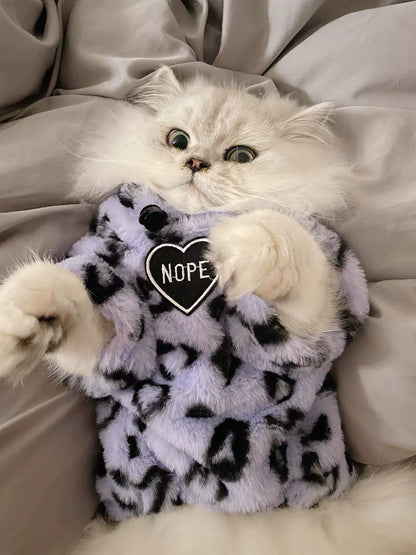 Purple Leopard Plush Winter Warm Pet Sweater for Cats Dogs