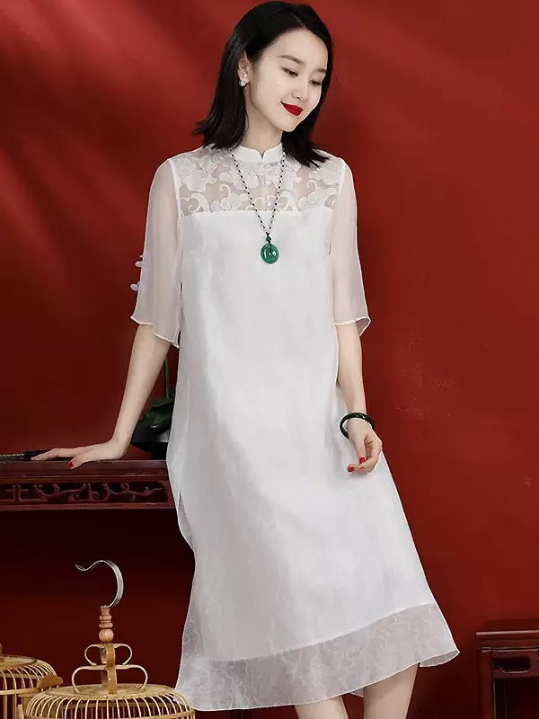 Chinese Summer Dress Vintage Embroidered Patchwork Zen Style