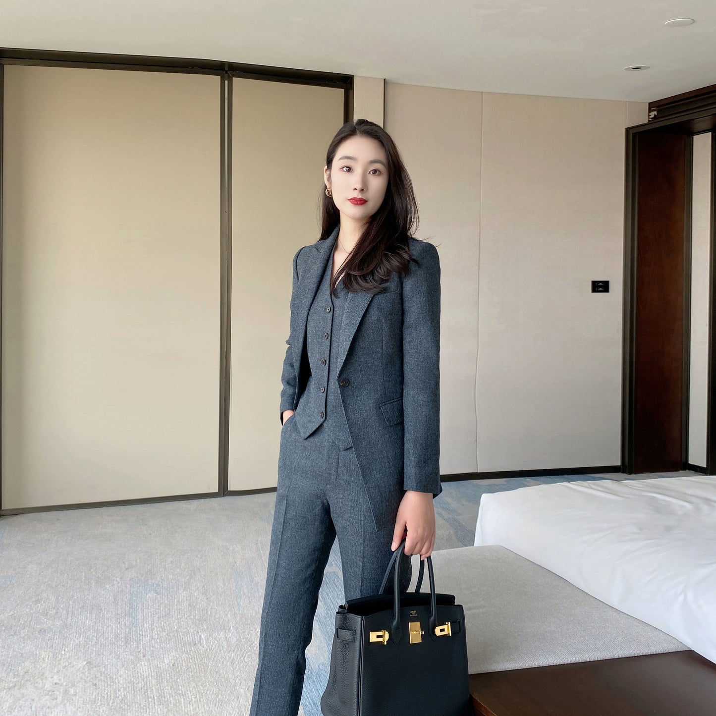 Winter Warm Classic 3-Piece Slim Fit Suit Set for Women