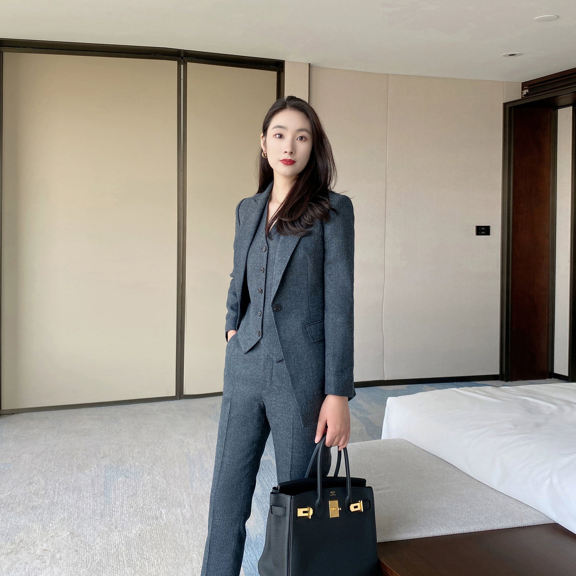 Winter Warm Classic 3-Piece Slim Fit Suit Set for Women