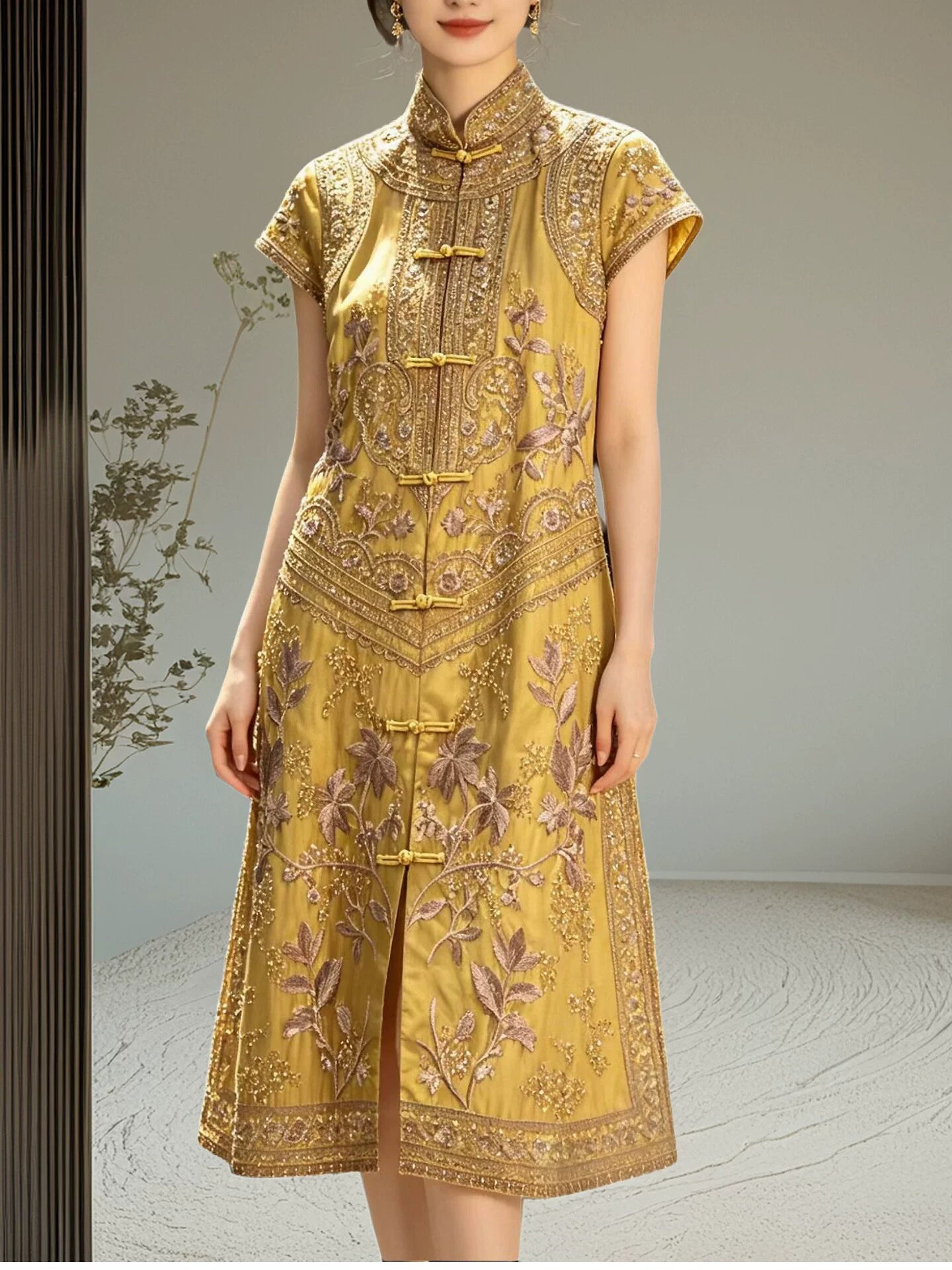 Women's Modern Chinese Qipao Dress with Hand Embroidery