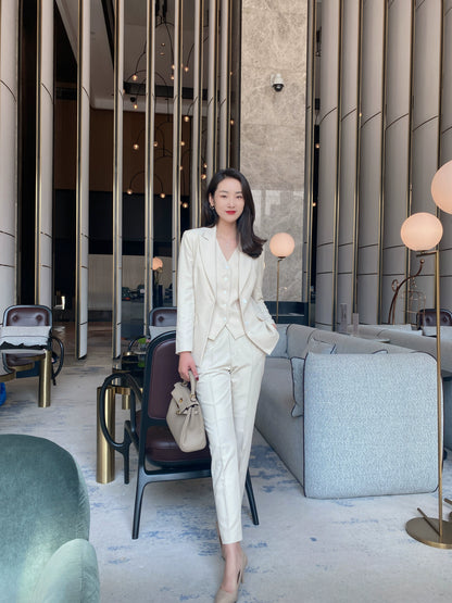 Elegant Oat Autumn Women’s 3‑Piece Suit Vest Trousers Set