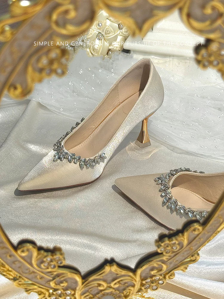 Elegant Satin Bridal Wedding Shoes Off‑White 5.5cm Heel
