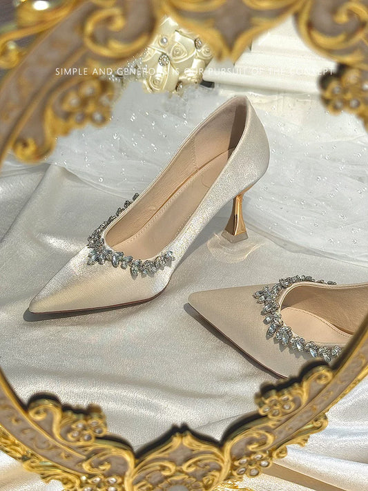Elegant Satin Bridal Wedding Shoes Off‑White 5.5cm Heel