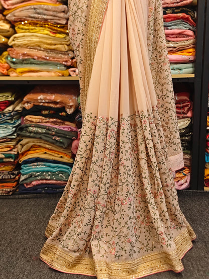 Indian Nude Pink Silk Sari