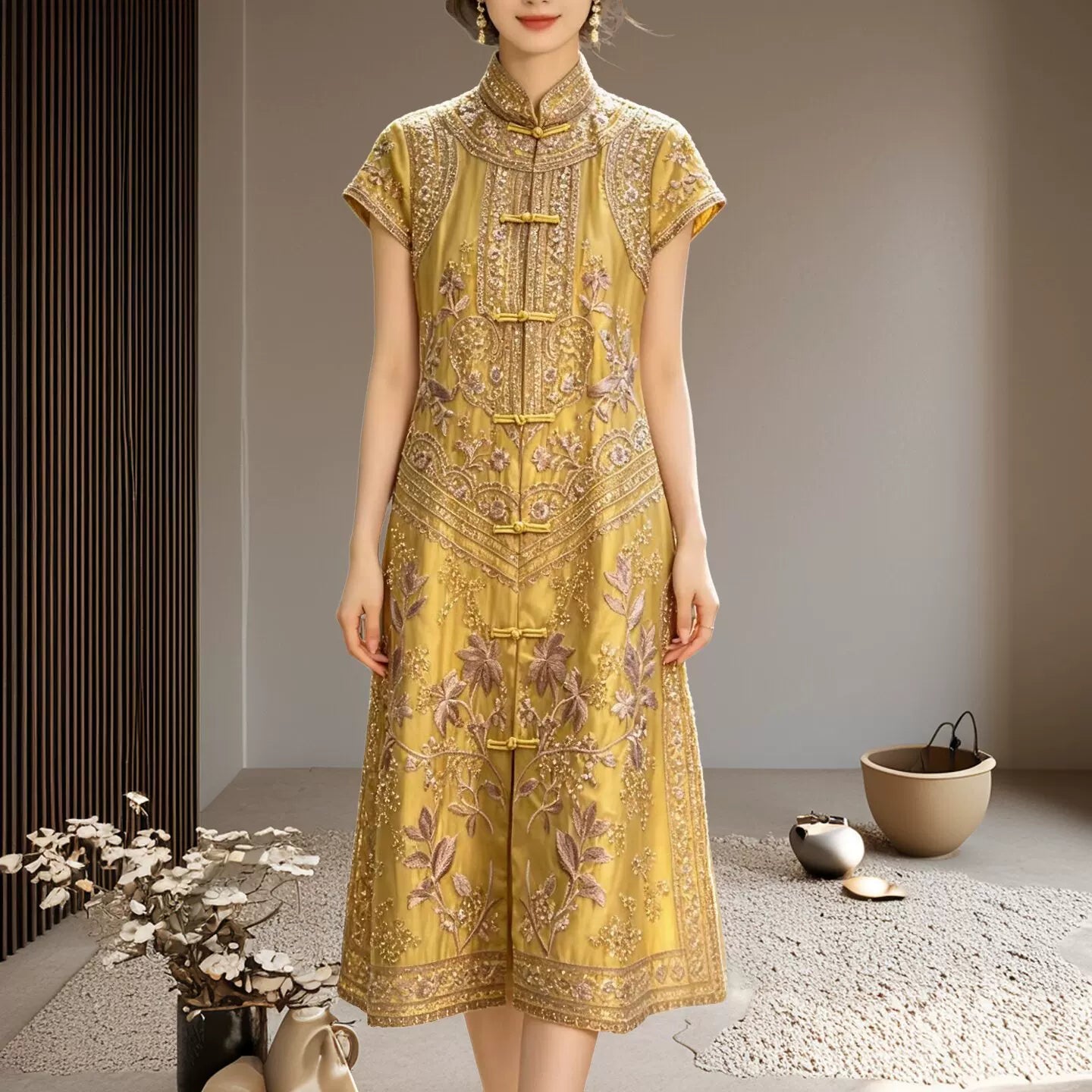 Women's Modern Chinese Qipao Dress with Hand Embroidery