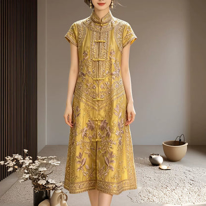 Women's Modern Chinese Qipao Dress with Hand Embroidery