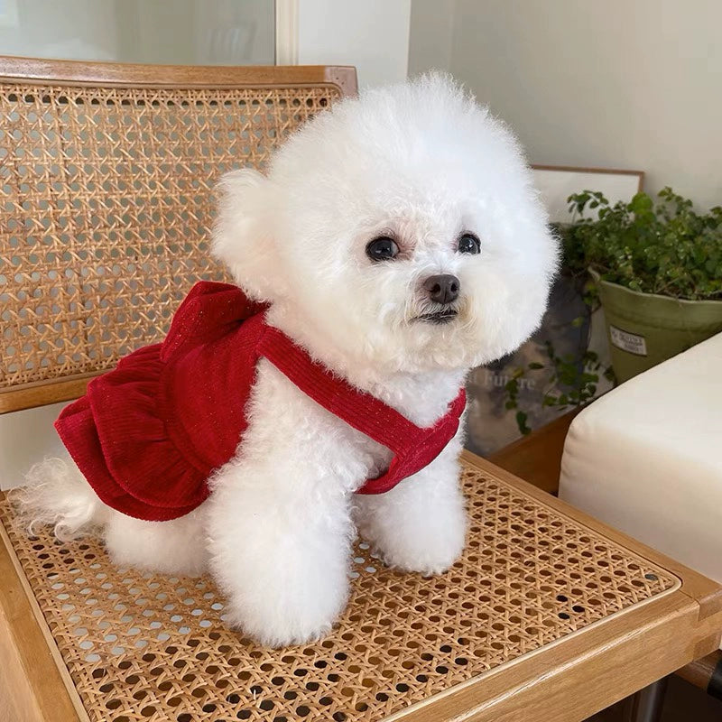 Elegant Red Pet Skirt with Bow for Small Dogs