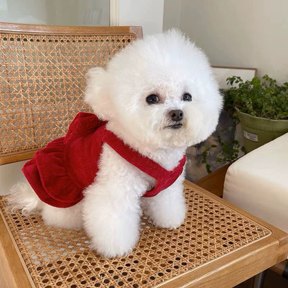 Elegant Red Pet Skirt with Bow for Small Dogs